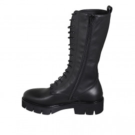Bota de mujer con cordones de tres cuartos con cremallera en piel negra tacon 4 - Tallas disponibles:  32, 35, 44, 45 2