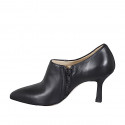Woman's pointy highfronted shoe in black leather with zipper heel 7 - Available sizes:  32, 35, 42, 44, 46