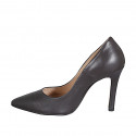 Woman's pointy pump shoe in dark brown leather with heel 10 - Available sizes:  31, 32, 33, 35, 45