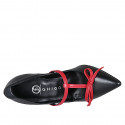 Decolté da donna con cinturino e fiocco in pelle nera e rossa tacco 10 - Misure disponibili: 31, 32, 33, 35, 42, 45