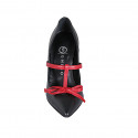 Decolté da donna con cinturino e fiocco in pelle nera e rossa tacco 10 - Misure disponibili: 31, 32, 33, 35, 42, 45