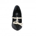 Woman's pump with bow strap in black patent leather and beige leather heel 10 - Available sizes:  31, 32, 33, 34, 35, 42, 43, 44, 45