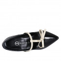 Zapato de salon con correa con moño para mujer en charol negro y piel beis tacon 10 - Tallas disponibles:  31, 32, 33, 34, 35, 42, 43, 44, 45