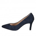 Decolté a punta da donna in camoscio blu tacco 7 - Misure disponibili: 31, 32, 33, 34, 35, 43, 44, 45