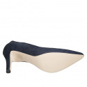 Zapato de salon puntiagudo para mujer en gamuza azul tacon 7 - Tallas disponibles:  31, 32, 33, 34, 35, 43, 44, 45