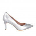 ﻿Woman's pointy pump in silver laminated leather heel 7 - Available sizes:  32, 33, 34, 35, 42, 44, 45