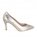 ﻿Woman's pointy pump in platinum laminated leather heel 7 - Available sizes:  31, 42, 43, 44, 45
