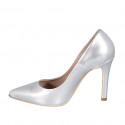 ﻿Woman's pointy pump in silver laminated leather heel 10 - Available sizes:  31, 32, 33, 34, 35, 42, 43, 44, 45