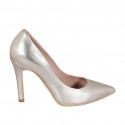 ﻿Woman's pointy pump in platinum laminated leather heel 10 - Available sizes:  31, 32, 33, 34, 35, 42, 43, 44, 45