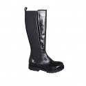 Stivale da donna con fascia elastica posteriore in pelle nera tacco 3 - Misure disponibili: 32, 33, 34, 35, 42, 43, 44, 45