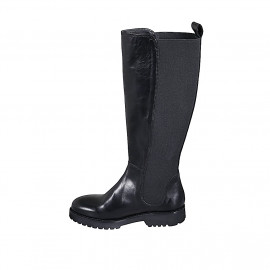 Stivale da donna con fascia elastica posteriore in pelle nera tacco 3 - Misure disponibili: 32, 33, 34, 35, 42, 43, 44, 45 2