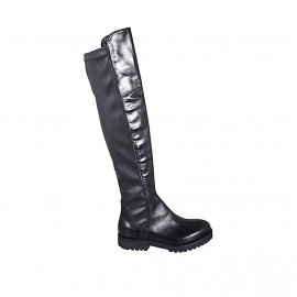 Botas sobre la rodilla para mujer en piel y material elastico negro con media cremallera tacon 3 - Tallas disponibles:  33, 35, 43