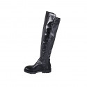 Bottes au dessus de genou pour femmes en cuir et matériau élastique noir avec demi fermeture éclair talon 3 - Pointures disponibles:  33, 35, 43