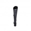Woman's over-the-knee boot in black elastic material and leather with half zipper heel 3 - Available sizes:  33, 35, 43