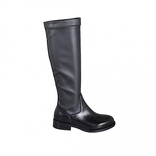 Stivale da donna in pelle ed elasticizzato nero tacco 3 - Misure disponibili: 33, 34, 42, 43, 44, 47