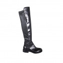 Stivale al ginocchio da donna in pelle e tessuto elasticizzato nero con mezza cerniera tacco 3 - Misure disponibili: 33, 35, 42, 47