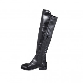 Woman's knee-high boot in black leather and elastic fabric with half zipper heel 3 - Available sizes:  33, 34, 35, 42, 44, 47 2