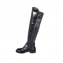 Stivale al ginocchio da donna in pelle e tessuto elasticizzato nero con mezza cerniera tacco 3 - Misure disponibili: 33, 35, 42, 47