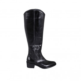 Bota tejana para mujer con media cremallera en piel negra tacon 4 - Tallas disponibles:  32, 33, 35, 46