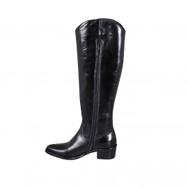 Botte texan pour femmes avec demi fermeture éclair en cuir noir talon 4 - Pointures disponibles:  32, 33, 35, 46 2