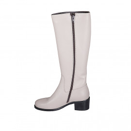 Bota para mujer con cremallera en piel gris perla tacon 5 - Tallas disponibles:  32, 34, 35, 42, 43, 44, 45 2