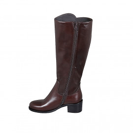 Bota parsa mujer en piel marrón oscuro con cremallera tacon 5 - Tallas disponibles:  35, 43, 44, 46 2