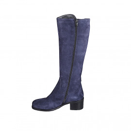 Bota para mujer en gamuza azul con cremallera tacon 5 - Tallas disponibles:  32, 33, 42, 43, 44, 45, 46 2