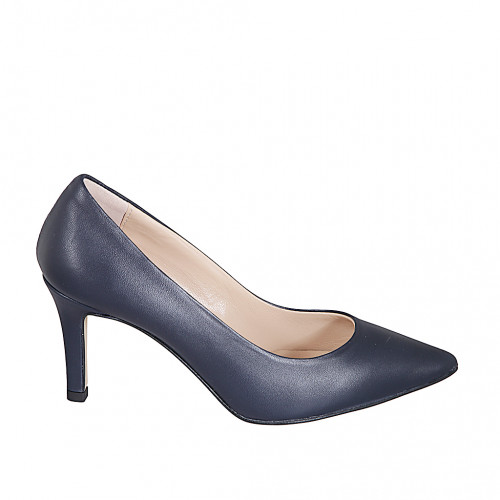 Pointy pump in blue leather heel 7 - Available sizes:  32, 33, 34, 35, 42, 43, 44