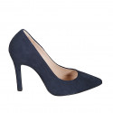 Woman's pointy pump in blue suede heel 10 - Available sizes:  31, 33, 34, 35, 42, 43, 44