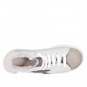 Sneaker à lacets pour femme avec semelle amovible et doublure en fourrure en cuir blanc et daim marron talon compensé 2 - Pointures disponibles:  32