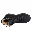 Sneaker pour femme en nubuck noir avec lacets, fermetures éclair et semelle intérieure amovible talon compensé 2 - Pointures disponibles:  32, 33, 35, 42, 43