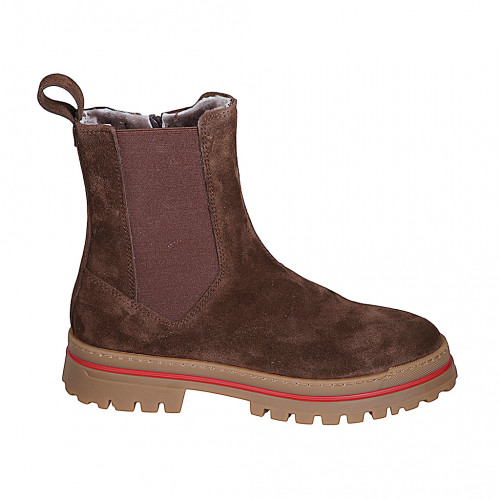 Women's ankle boot with zipper and elastic, fur lining, sole AL.PI in brown suede heel 4 - Available sizes:  43, 44, 45