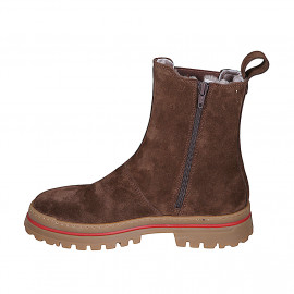 Botín para mujer con cremallera y elástico, forro en pelaje, suela AL.PI en gamuza marrón tacón 4 - Tallas disponibles:  35, 43, 44, 45 2