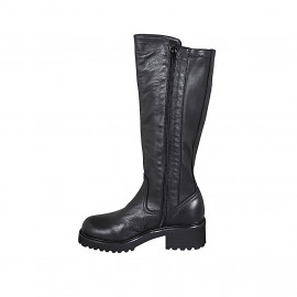 Bottes pour femmes avec fermeture éclair en cuir et tissu elastique noir talon 5 - Pointures disponibles:  32, 33, 35, 42, 43, 44, 45 2