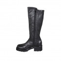 Stivale da donna con cerniera in pelle ed elasticizzato nero tacco 5 - Misure disponibili: 32, 33, 35, 42, 43, 44, 45