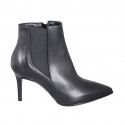 Woman's pointy ankle boot in black leather with elastic and zipper heel 7 - Available sizes:  32, 43, 44, 47