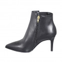 Bottines à bout pointu pour femmes en cuir noir avec elastique et fermeture éclair talon 7 - Pointures disponibles:  32, 43, 44, 47