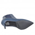 Woman's pointy ankle boot in blue leather with elastic and zipper heel 7 - Available sizes:  42, 44