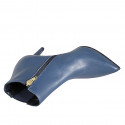 Stivaletto a punta da donna in pelle blu con elastico e cerniera tacco 7 - Misure disponibili: 42, 44