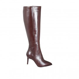 Bota a punta para mujer en piel marron oscuro con cremallera tacon 7 - Tallas disponibles:  33, 35, 42, 43, 44