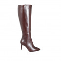 Bota a punta para mujer en piel marron oscuro con cremallera tacon 7 - Tallas disponibles:  33, 35, 42, 43, 44