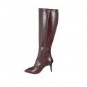 Bottes à bout pointu pour femmes en cuir marron foncé avec fermeture éclair talon 7 - Pointures disponibles:  33, 35, 42, 43, 44
