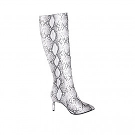 Bota para mujer en piel estampada blanca y gris con cremallera tacón 7 - Tallas disponibles:  32, 33, 34, 35, 42, 43