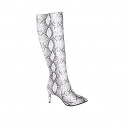 Botte pour femmes à bout pointu en cuir imprimé blanc et gris avec fermeture éclair talon 7 - Pointures disponibles:  32, 33, 34, 35, 42, 43