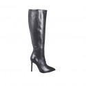 Bottes à bout pointu pour femmes en cuir noir avec fermeture éclair talon 10 - Pointures disponibles:  34, 35