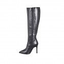 Bottes à bout pointu pour femmes en cuir noir avec fermeture éclair talon 10 - Pointures disponibles:  34, 35