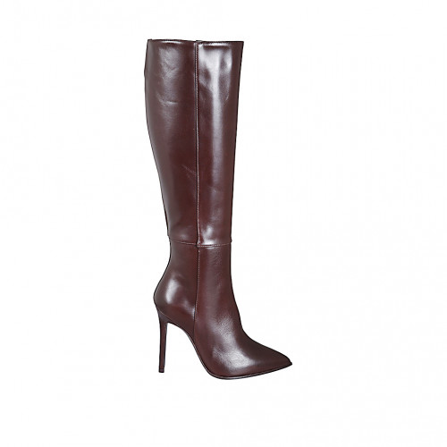 Woman's pointy boot in dark brown leather with zipper and heel 10 - Available sizes:  32, 33, 34, 35, 43