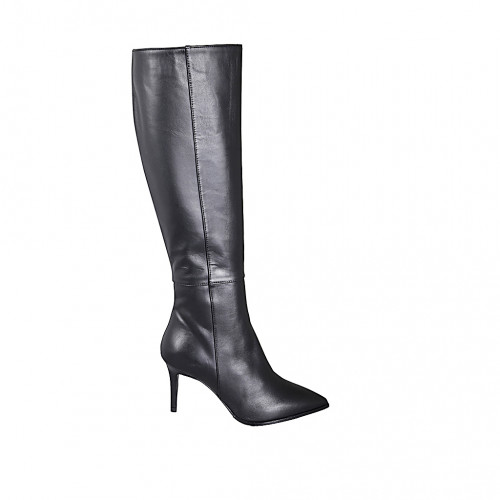 Bottes à bout pointu pour femmes en cuir noir avec fermeture éclair talon 7 - Pointures disponibles:  35, 42, 43