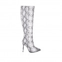 Woman's pointy boot in white and grey printed leather with zipper heel 10 - Available sizes:  32, 33, 34, 35, 42, 44