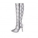Woman's pointy boot in white and grey printed leather with zipper heel 10 - Available sizes:  32, 33, 34, 35, 42, 44